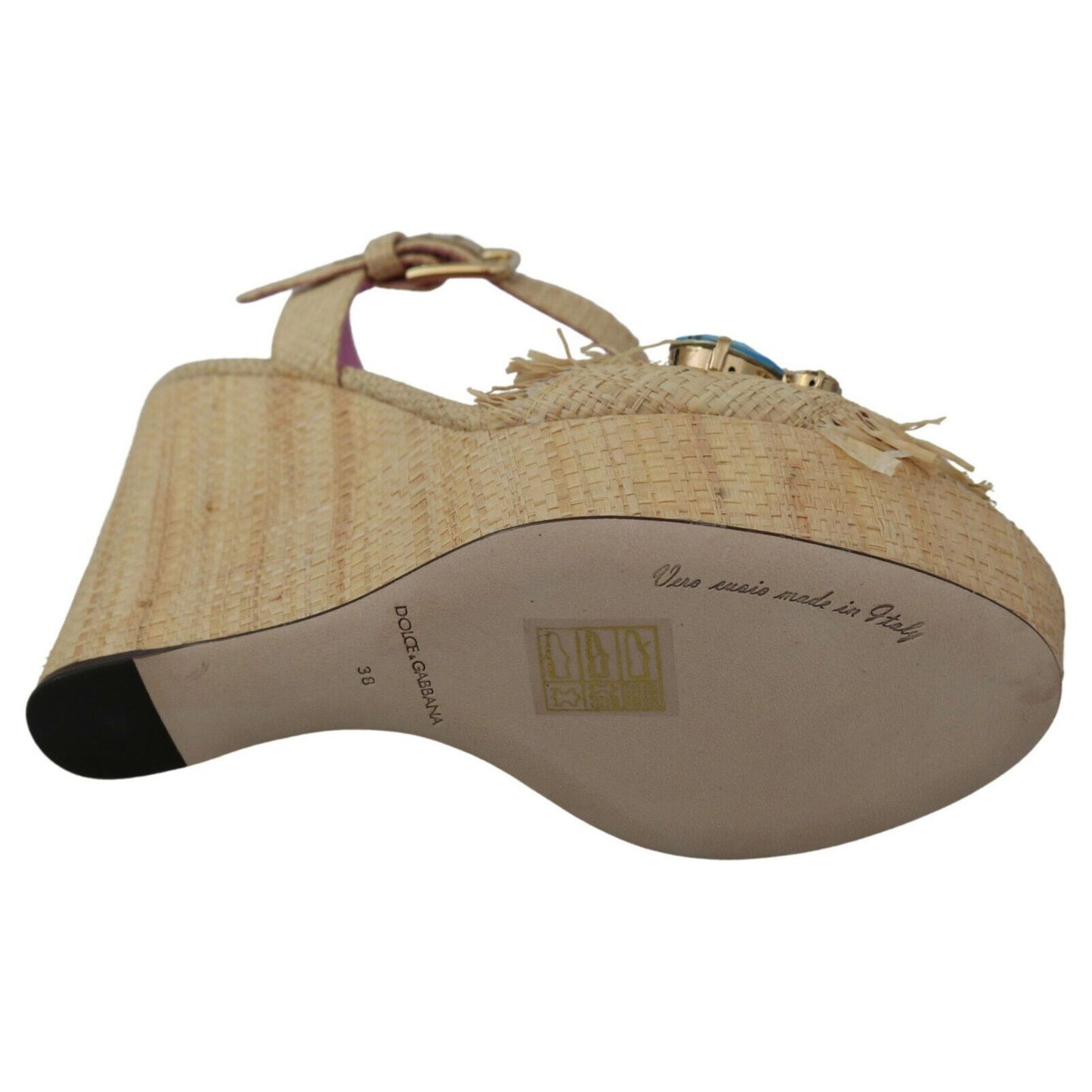 Dolce & Gabbana Beige Silk Strap Wedge Sandals