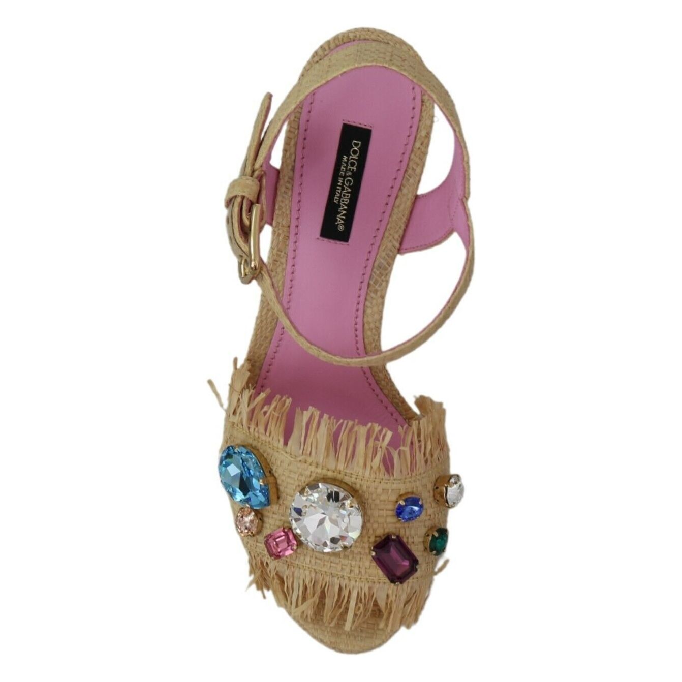 Dolce & Gabbana Beige Silk Strap Wedge Sandals