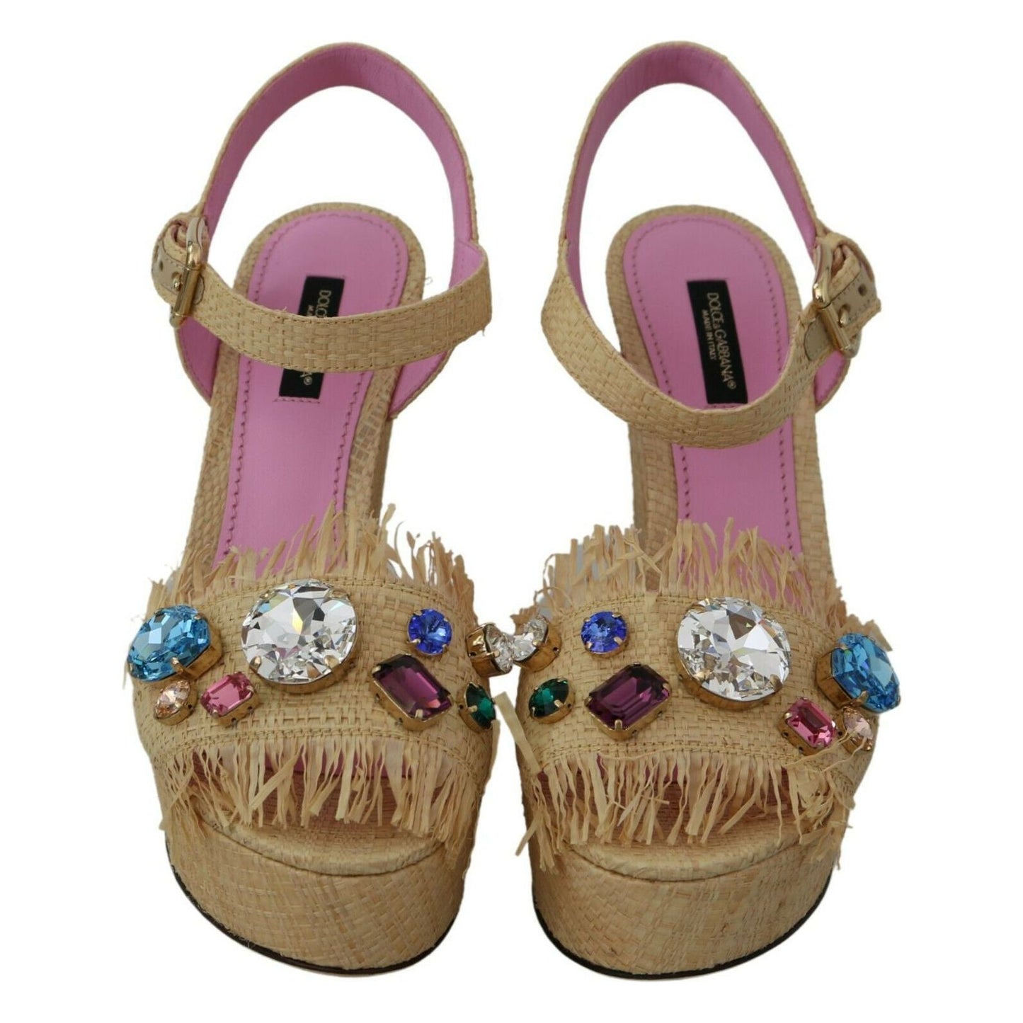 Dolce & Gabbana Beige Silk Strap Wedge Sandals