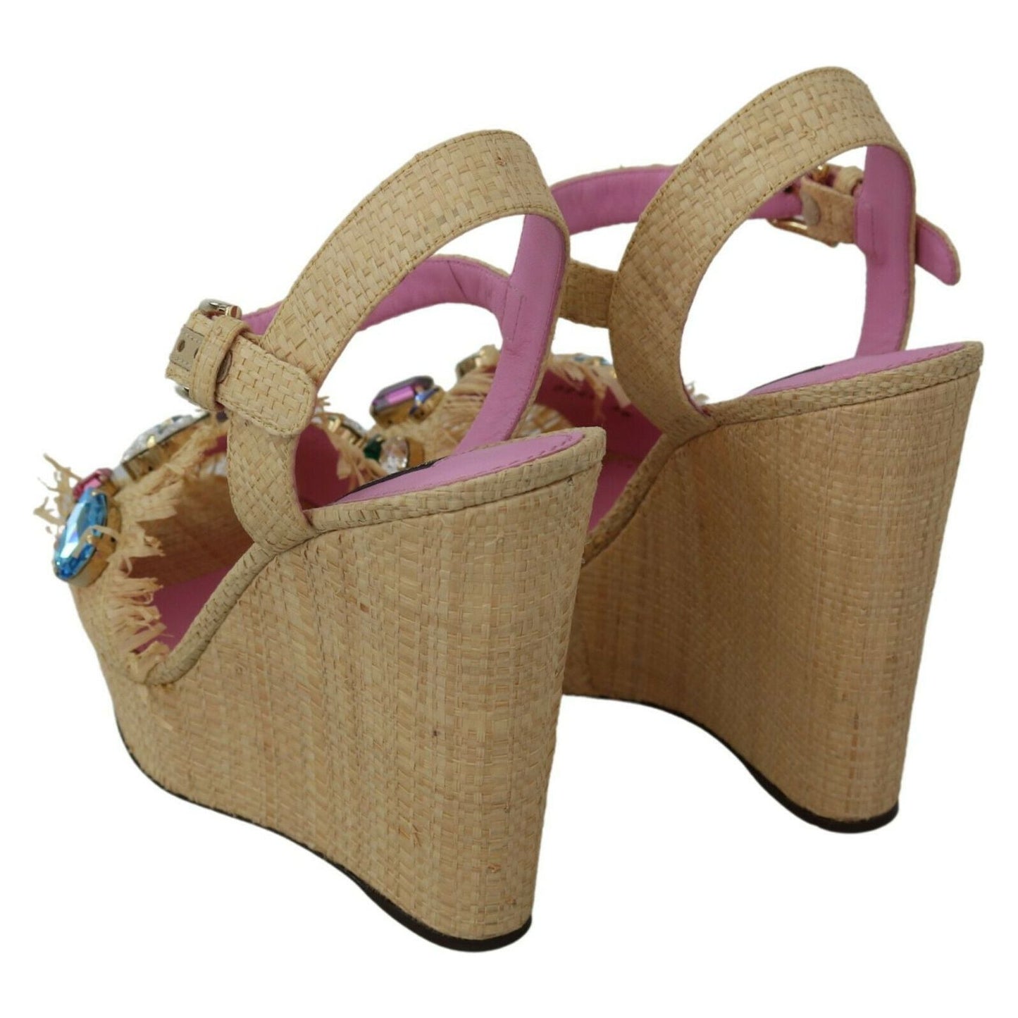 Dolce & Gabbana Beige Silk Strap Wedge Sandals
