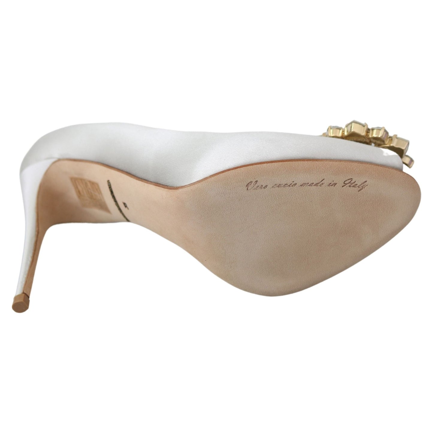 Dolce & Gabbana White Crystal Peep Toe Silk Blend Stilettos