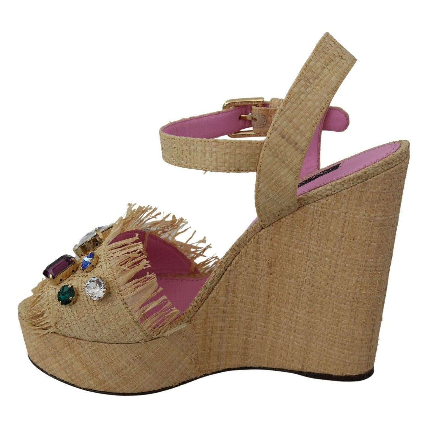 Dolce & Gabbana Beige Silk Strap Wedge Sandals