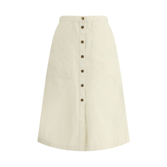 Moncler Off-White Cotton Midi Skirt with Button Front